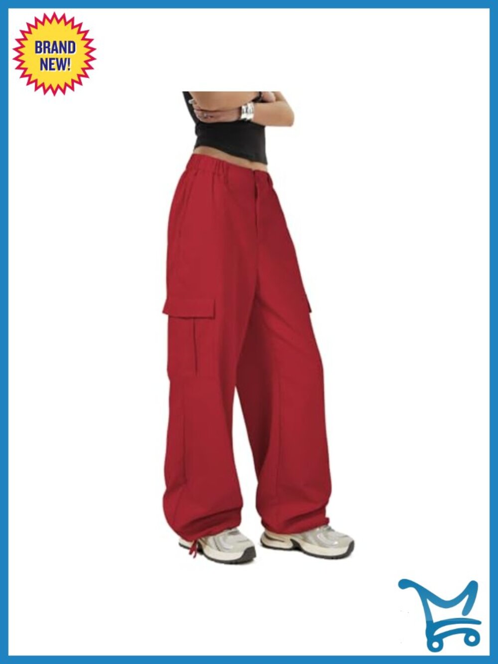 Women's Cargo Parachute Pants High Waist Wide Leg Joggers Stretchy Pockets